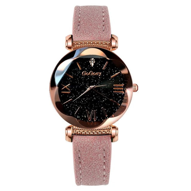 Luxury Leather Strap Quartz Watch - Women's Elegant Wristwatch USA