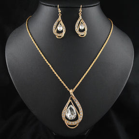 Double Drop Crystal Necklace and Earrings Set - Women's Jewelry USA