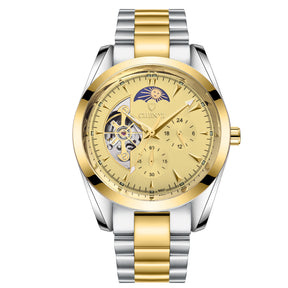 Men Mechanical Moon Phase Watch - Business Stainless Steel Wristwatch 