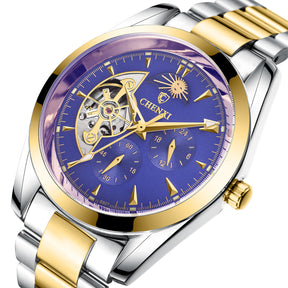 Men Mechanical Moon Phase Watch - Business Stainless Steel Wristwatch 